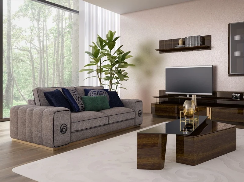 Casa Padrino Luxus Wohnzimmer Sofa Grau / Schwarz / Gold 220 x 100 x H. 65 cm - Edle Wohnzimmer Möbel - Luxus Möbel