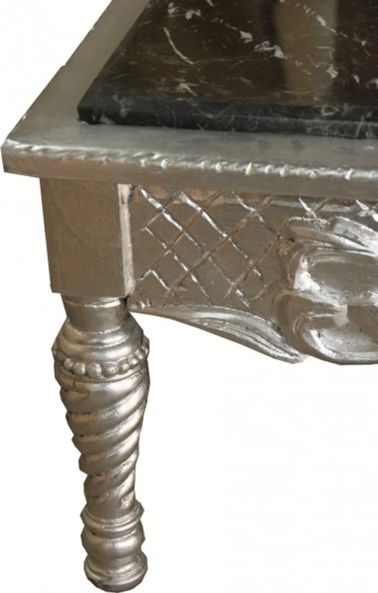 Casa Padrino Barock Couchtisch Silber mit schwarzer Marmorplatte 95 x 95 x 43.5 cm - Barock Möbel