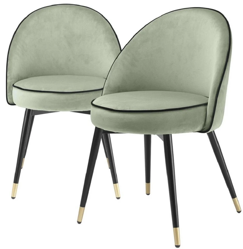 Casa Padrino Luxus Esszimmerstuhl Set Pistaziengrün / Schwarz / Messing 55 x 64 x H. 83 cm - Esszimmerstühle mit edlem Samtstoff - Esszimmer Möbel