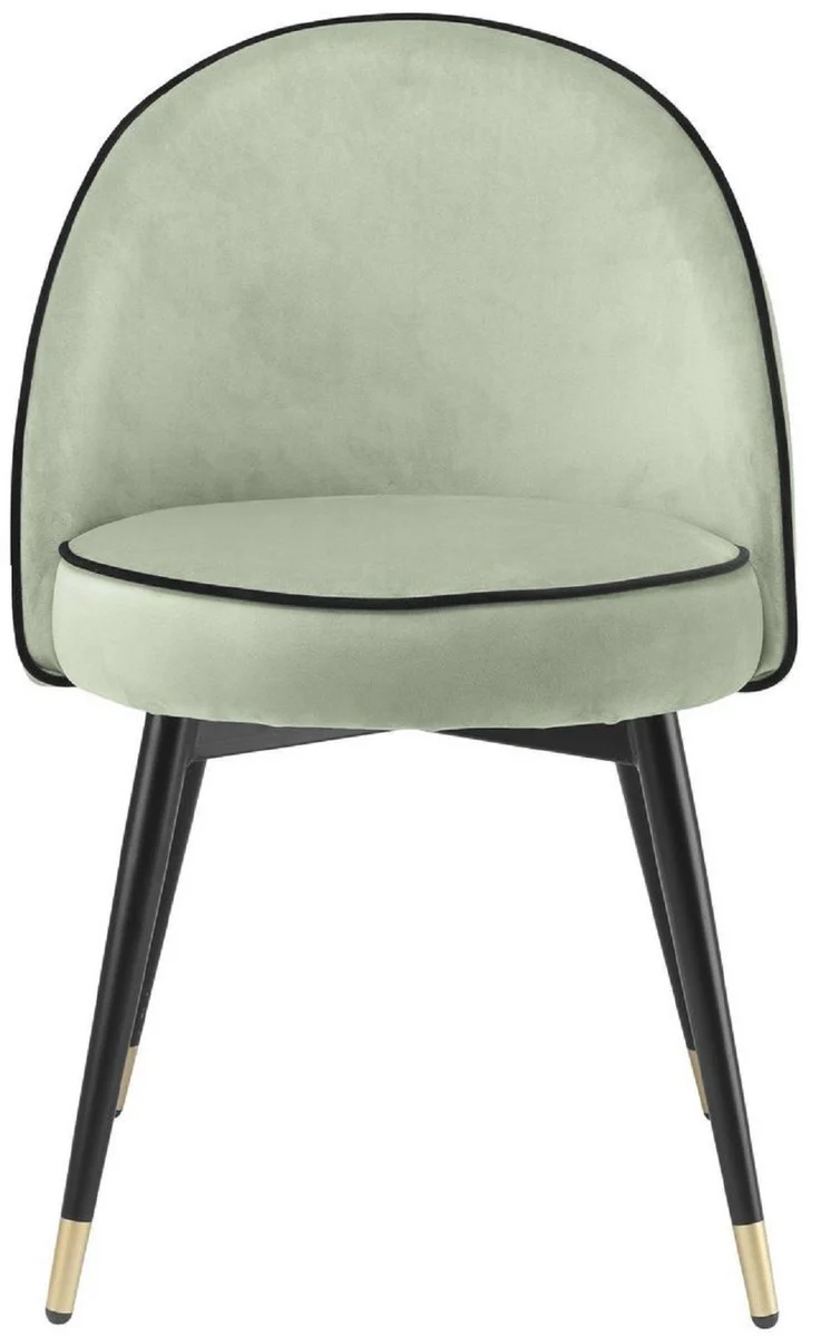Casa Padrino Luxus Esszimmerstuhl Set Pistaziengrün / Schwarz / Messing 55 x 64 x H. 83 cm - Esszimmerstühle mit edlem Samtstoff - Esszimmer Möbel