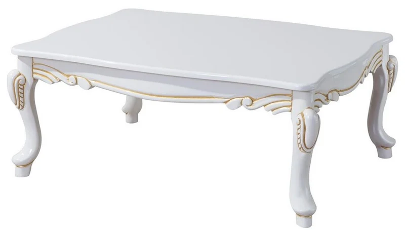 Casa Padrino Luxus Barock Couchtisch Weiß / Gold 110 x 77 x H. 45 cm - Rechteckiger Wohnzimmertisch im Barockstil - Barock Möbel