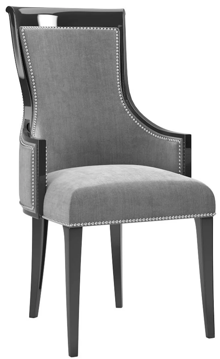 Casa Padrino Luxus Art Deco Esszimmer Set Grau / Schwarz / Silber - 1 Esszimmertisch & 6 Esszimmerstühle - Luxus Qualität - Art Deco Esszimmer Möbel