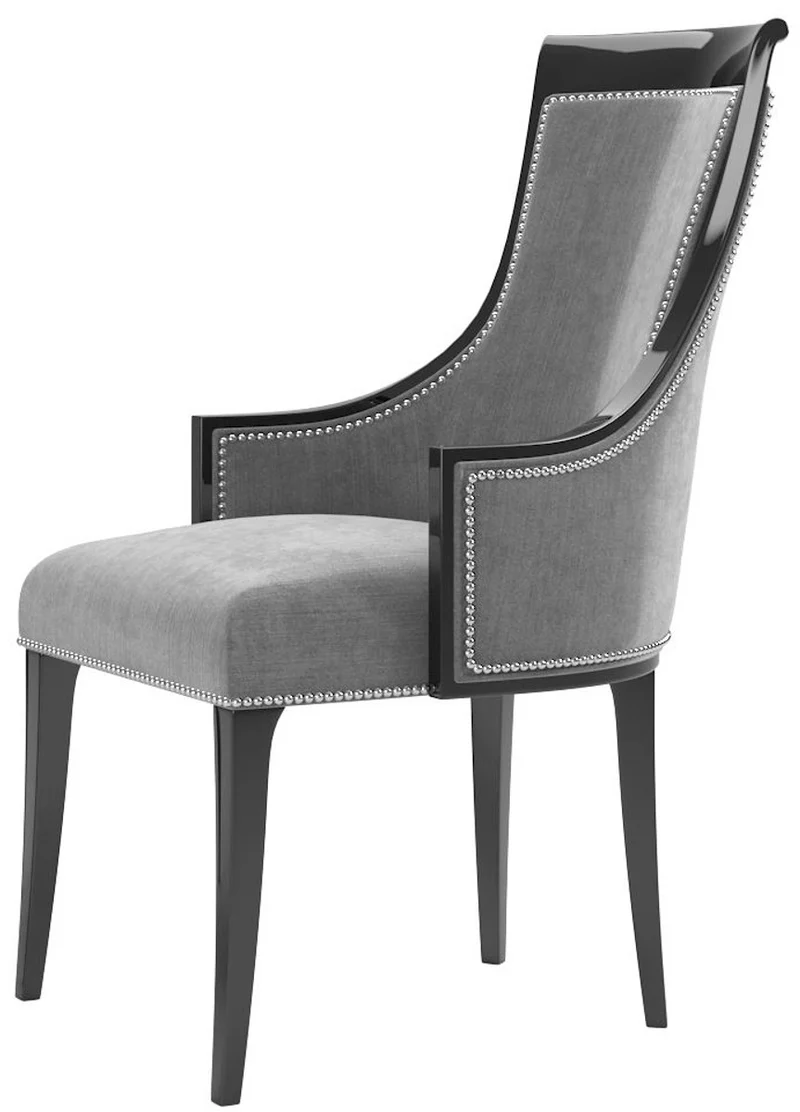 Casa Padrino Luxus Art Deco Esszimmer Set Grau / Schwarz / Silber - 1 Esszimmertisch & 6 Esszimmerstühle - Luxus Qualität - Art Deco Esszimmer Möbel