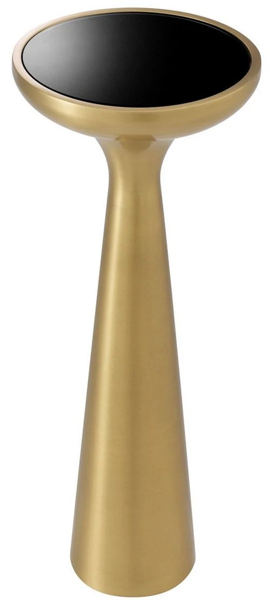 Casa Padrino Luxus Beistelltisch Messing / Schwarz Ø 29 x H. 71,5 cm - Runder Edelstahl Tisch mit Glasplatte - Wohnzimmer Möbel