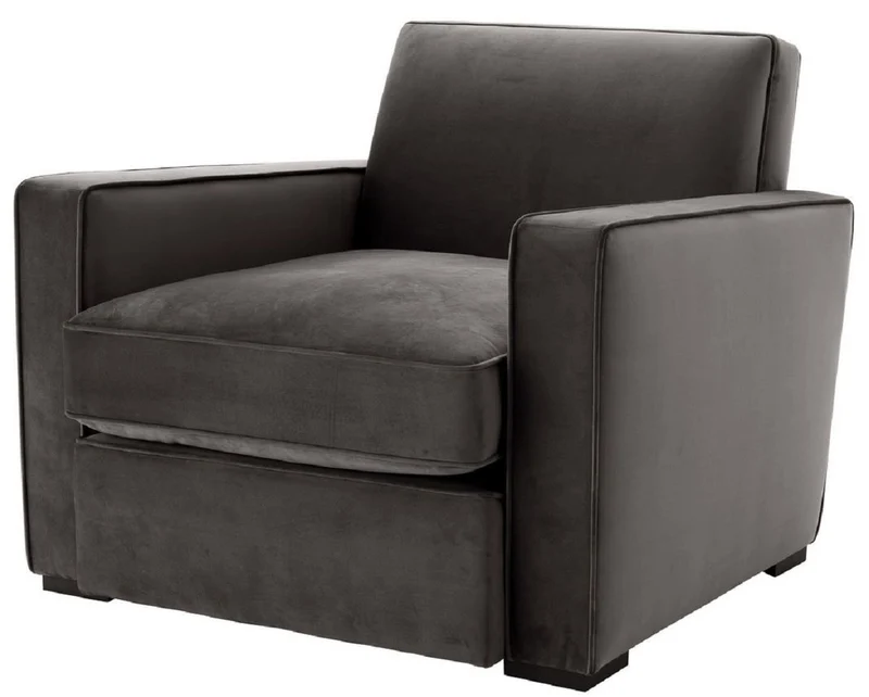 Casa Padrino Luxus Samt Sessel Grau / Schwarz 95 x 103,5 x H. 82 cm - Edler Wohnzimmer Sessel - Luxus Qualität
