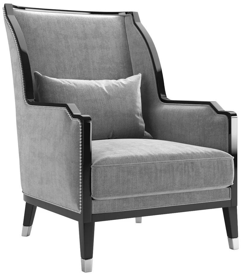 Casa Padrino Luxus Art Deco Samt Sessel Grau / Schwarz / Silber 75 x 90 x H. 103 cm - Edler Wohnzimmer Sessel - Luxus Qualität - Art Deco Möbel