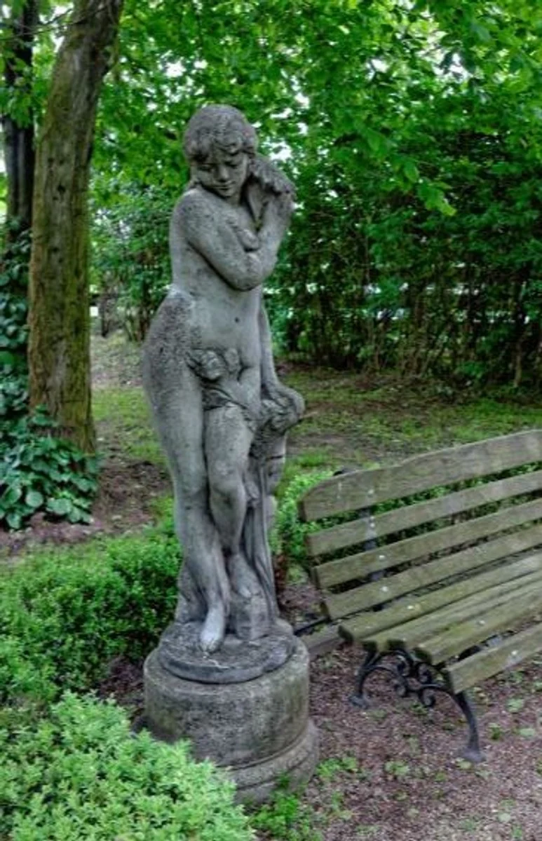 Große Casa Padrino Jugendstil Skulptur Frau mit Blume Antik Stil Grau 40 x H 140 cm Antikstil Grau - Barock Gartendeko - Schwer und Massiv