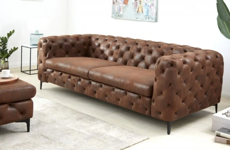 Casa Padrino Chesterfield Wohnzimmer Sofa Antik Braun 240 x 97 x H. 73 cm - Chesterfield Wohnzimmer Möbel