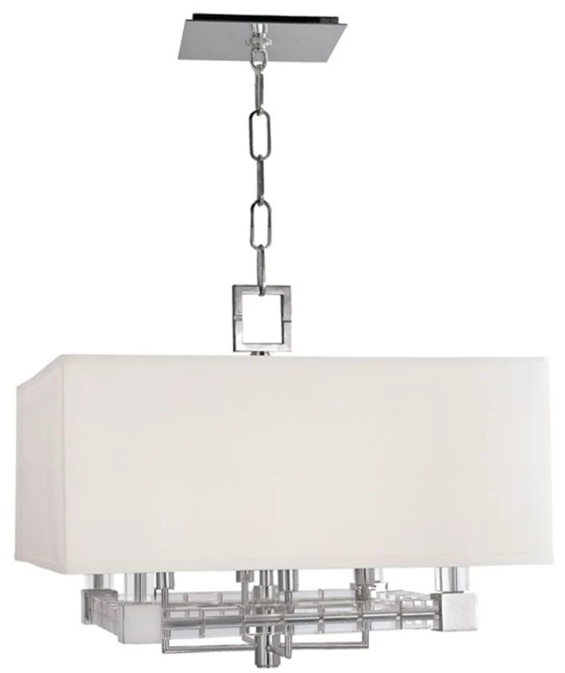 Casa Padrino Designer Kronleuchter Silber / Antik Messing / Weiß 51 x 51 x H. 44,5 cm - Moderner Luxus Kristallglas Kronleuchter mit Lampenschirm aus Kunstseide