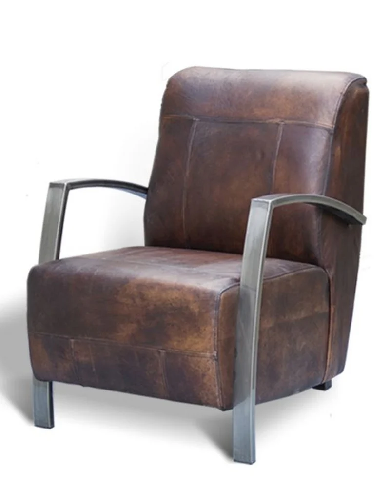 Casa Padrino Vintage Industrial Echtleder Lounge Sessel - ALLE FARBEN - Luxus Wohnzimmer Sessel Industrie Design Möbel Büffelleder
