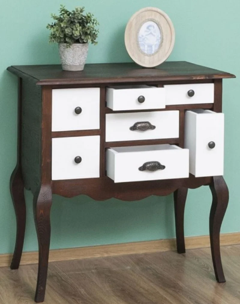 Casa Padrino Landhausstil Massivholz Kommode mit 7 Schubladen Dunkelbraun / Weiß 80 x 40 x H. 82 cm - Landhausstil Möbel