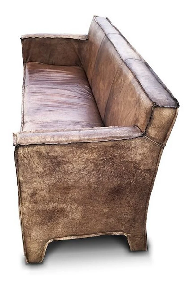 Casa Padrino Vintage Luxus Echtleder Lounge Sofa Braun 185 cm - Luxus Wohnzimmer Leder Couch Möbel Büffelleder