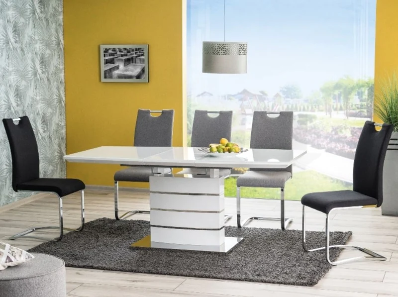 Casa Padrino Luxus Esstisch Weiß / Silber 140-180 x 80 x H. 76 cm - Ausziehbarer Esszimmertisch mit Glasplatte - Küchen Möbel