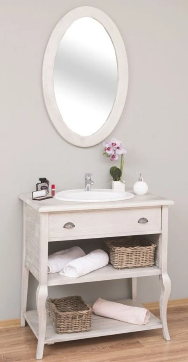 Casa Padrino Landhausstil Badezimmer Set Hellgrau - 1 Waschtisch mit Schublade & 1 Wandspiegel - Landhausstil Badezimmer Möbel