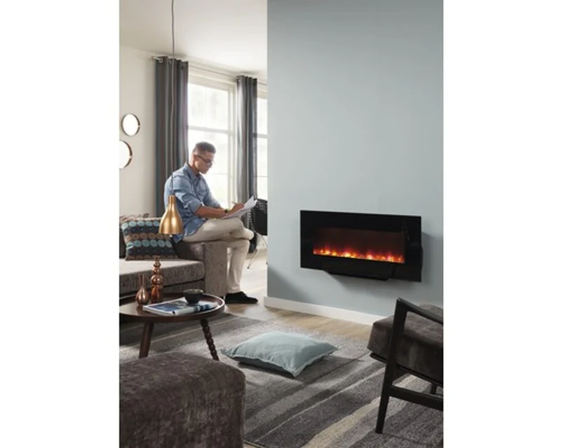 Casa Padrino Luxus LED Wandkamin Schwarz 98 x 45 cm - Elekro Wand Kamin