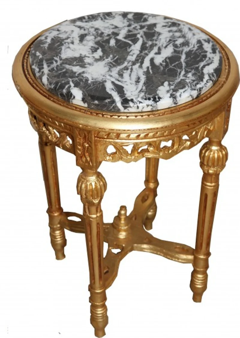Casa Padrino Barock Beistelltisch Rund Gold 53 x 38 cm Antik Stil - Exklusiver Beistelltisch aus Holz und Marmor