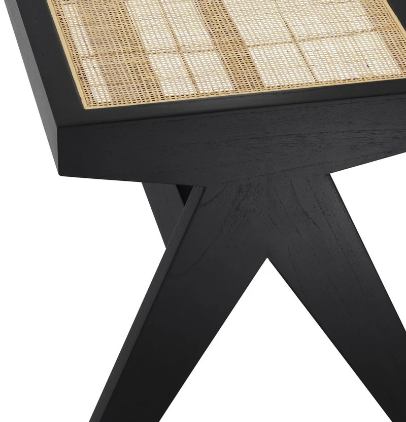 Casa Padrino Luxus Sitzbank Schwarz / Naturfarben 136 x 46 x H. 47 cm - Massivholz Bank mit handgewebtem Rattangeflecht - Luxus Möbel