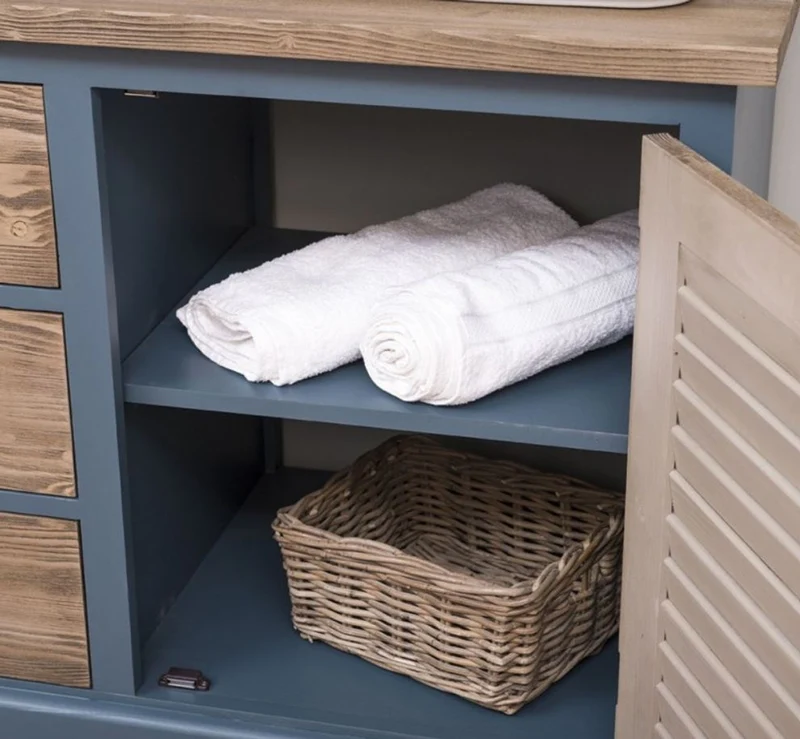 Casa Padrino Landhausstil Badezimmer Set Blau / Braun - 1 Doppelwaschtisch & 1 Wandspiegel - Landhausstil Badezimmer Möbel