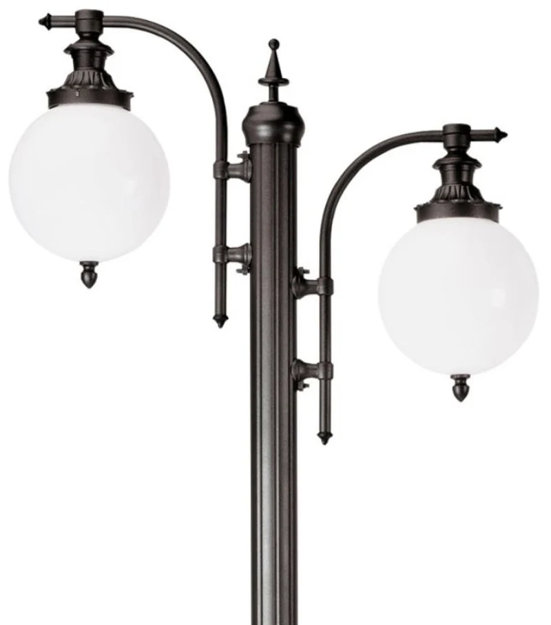 Casa Padrino Jugendstil Gartenlaterne Anthrazit / Weiß 80 x 25 x H. 238 cm - Elegante Außenstehleuchte aus hochwertigem Aluminium und kugelförmigen Acryl Lampenschirmen - Garten Deko Accessoires