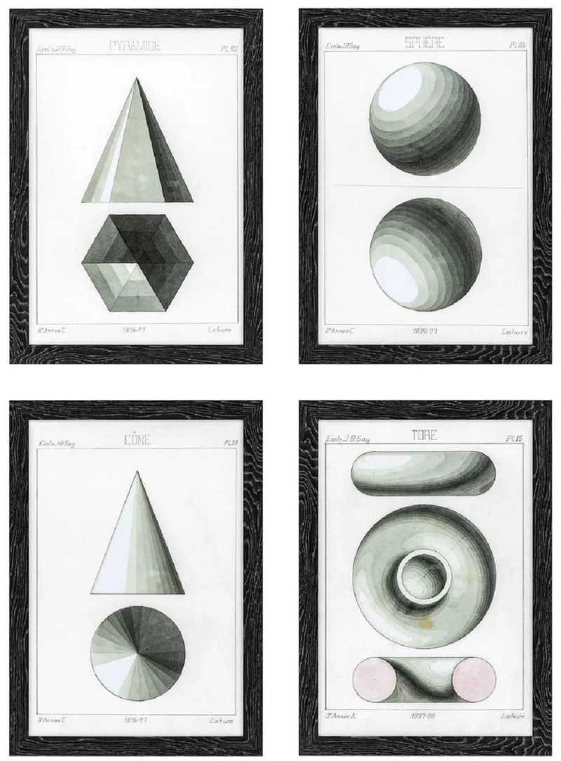 Casa Padrino Luxus Bilder Set Sphärische Projektionen Schwarz / Weiß / Grau 59 x H. 83 cm - Kunstdrucke - Wandbilder - Wanddeko - Deko Accessoires