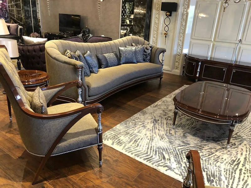 Casa Padrino Luxus Barock Wohnzimmer Sessel Grau / Braun / Silber 77 x 87 x H. 108 cm - Edle Wohnzimmer Möbel im Barockstil