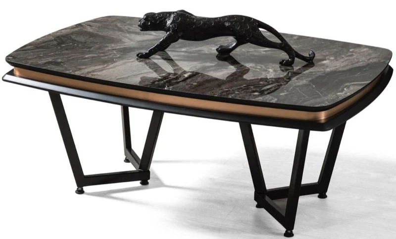 Casa Padrino Luxus Couchtisch Schwarz / Kupferfarben 120 x 70 x H. 56 cm - Rechteckiger Wohnzimmertisch - Luxus Wohnzimmer Möbel