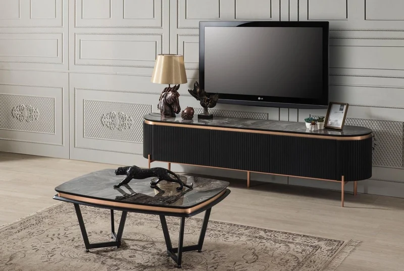 Casa Padrino Luxus Couchtisch Schwarz / Kupferfarben 120 x 70 x H. 56 cm - Rechteckiger Wohnzimmertisch - Luxus Wohnzimmer Möbel