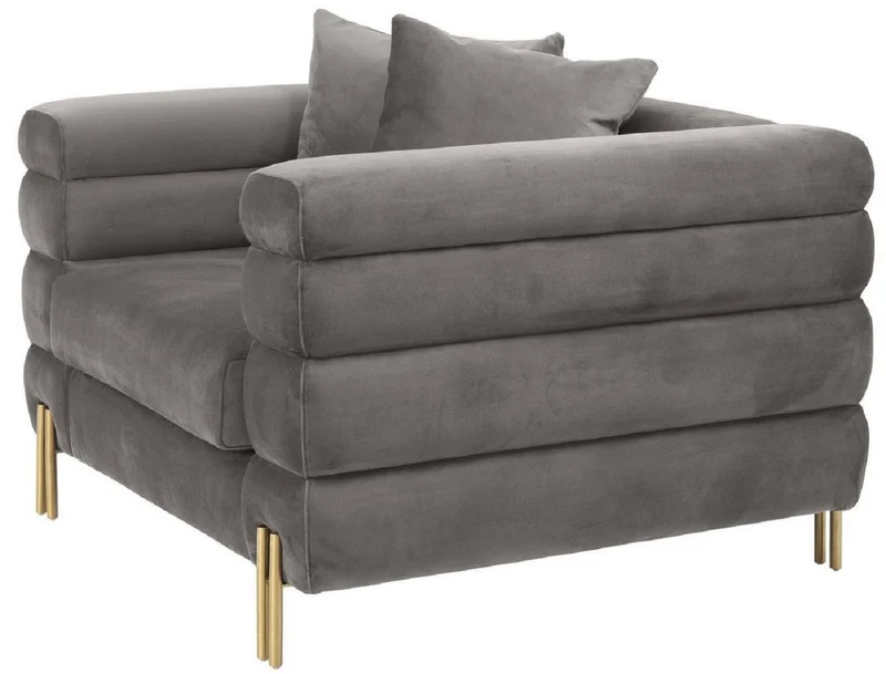 Casa Padrino Luxus Sessel Grau / Messingfarben 109 x 97 x H. 68 cm - Wohnzimmer Sessel mit edlem Samtstoff - Luxus Möbel