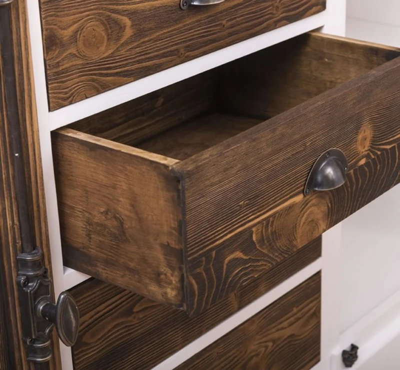 Casa Padrino Landhausstil Sideboard Weiß / Dunkelbraun 180 x 48 x H. 93 cm - Massivholz Schrank mit 2 Türen und 4 Schubladen - Möbel im Landhausstil