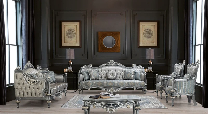 Casa Padrino Luxus Barock Sofa Silber / Türkis / Gold 248 x 96 x H. 118 cm - Prunkvolles Massivholz Wohnzimmer Sofa mit elegantem Muster und dekorativen Kissen - Barock Wohnzimmer Möbel