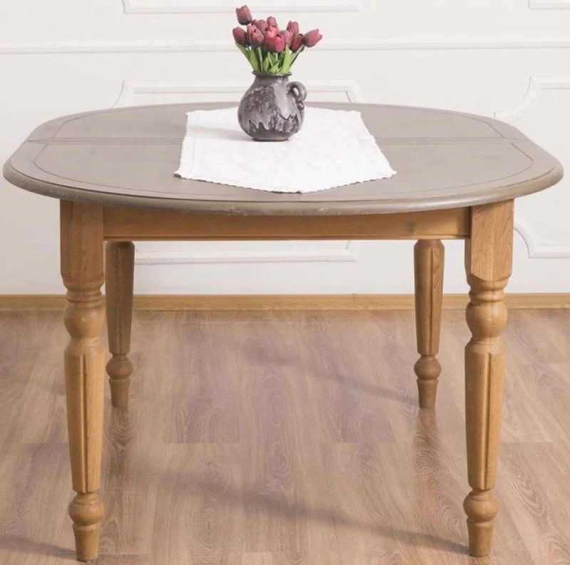 Casa Padrino Landhausstil Esstisch Grau / Hellbraun 160 x 120 x H. 78 cm - Ovaler massivholz Küchentisch mit Eichenholz Tischplatte