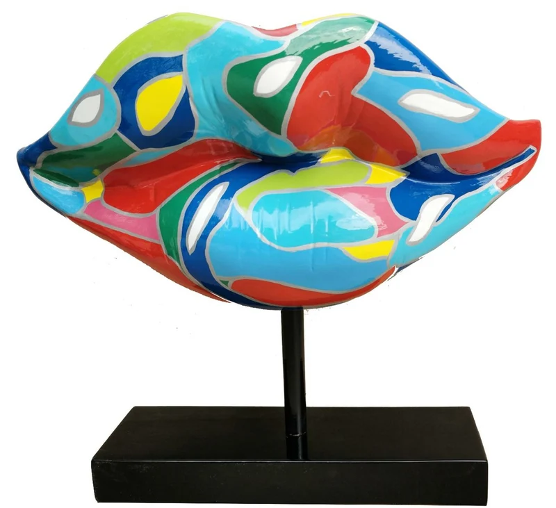 Casa Padrino Designer Deko Skulptur Lippen Mund mit Ständer Mehrfarbig / Schwarz 55 x H. 45 cm - Wohnzimmer Deko
