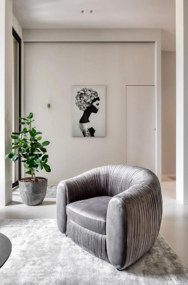 Casa Padrino Luxus Samt Sessel Grau 98 x 88 x H. 74 cm - Eleganter Wohnzimmer Sessel - Luxus Möbel