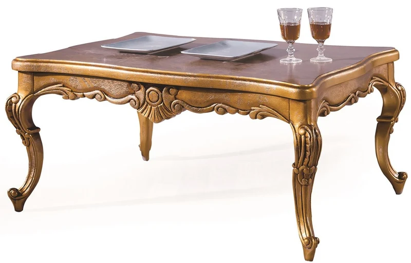 Casa Padrino Luxus Barock Couchtisch Antik Gold 100 x 90 x H. 45 cm - Wohnzimmertisch mit Glasplatte - Barockstil Wohnzimmer Möbel