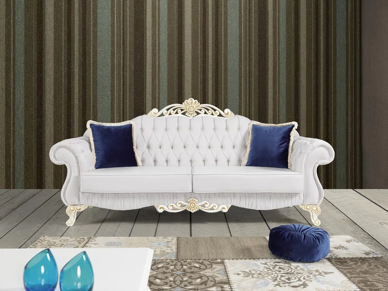 Casa Padrino Barock Wohnzimmer Set Hellgrau / Weiß / Creme / Gold - 2 Sofas & 2 Sessel & 1 Couchtisch - Edle Wohnzimmer Möbel im Barockstil