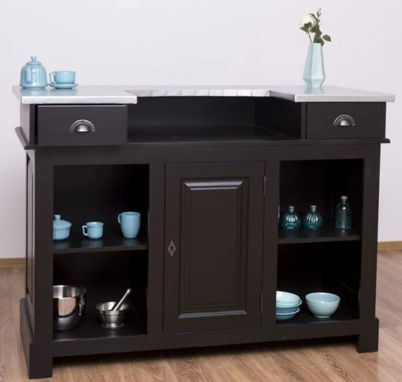 Casa Padrino Landhausstil Theke Schwarz / Silber 160 x 65 x H. 107 cm - Massivholz Thekentisch mit verzinkter Tischplatte - Barmöbel im Landhausstil