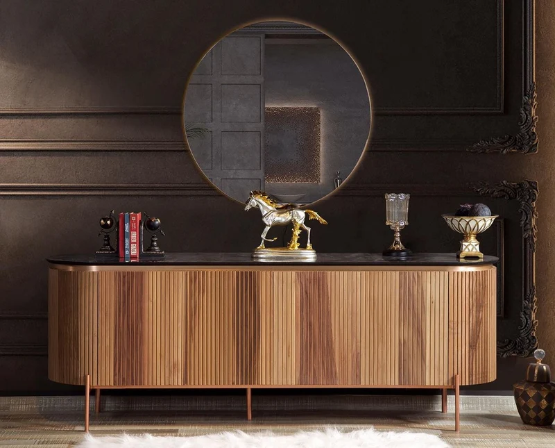 Casa Padrino Luxus Sideboard Braun / Schwarz / Kupferfarben 208 x 60 x H. 80 cm - Edler Schrank mit 4 Türen - Luxus Möbel