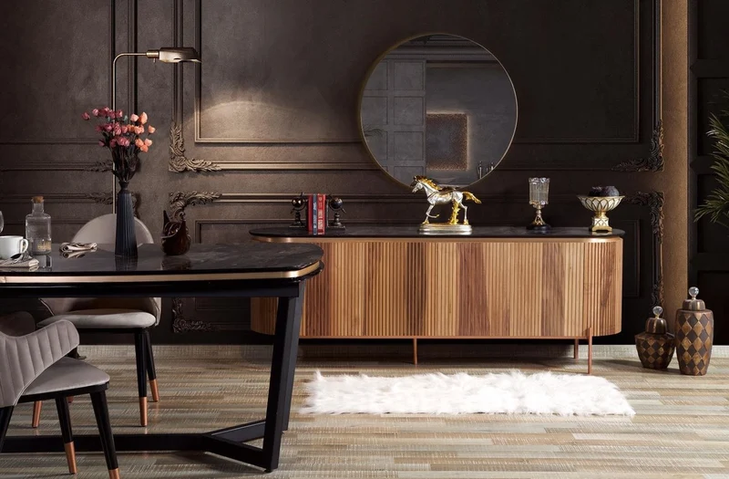 Casa Padrino Luxus Sideboard Braun / Schwarz / Kupferfarben 208 x 60 x H. 80 cm - Edler Schrank mit 4 Türen - Luxus Möbel