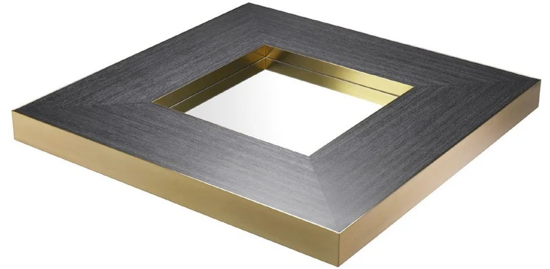 Casa Padrino Luxus Wohnzimmer Couchtisch Anthrazitgrau / Messingfarben 120 x 120 x H. 29,5 cm - Moderner quadratischer Wohnzimmertisch mit Spiegelglas - Luxus Wohnzimmer Möbel