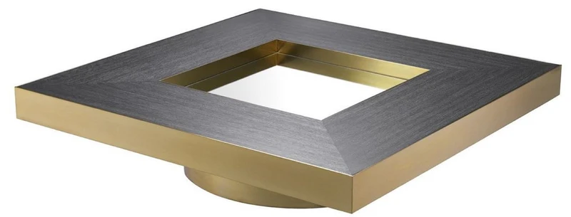 Casa Padrino Luxus Wohnzimmer Couchtisch Anthrazitgrau / Messingfarben 120 x 120 x H. 29,5 cm - Moderner quadratischer Wohnzimmertisch mit Spiegelglas - Luxus Wohnzimmer Möbel