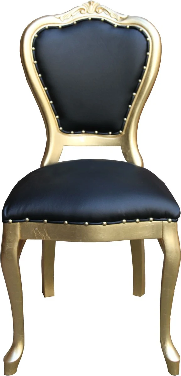 Casa Padrino Barock Luxus Esszimmer Stuhl Schwarz Kunstleder / Gold - Handgefertigte Möbel