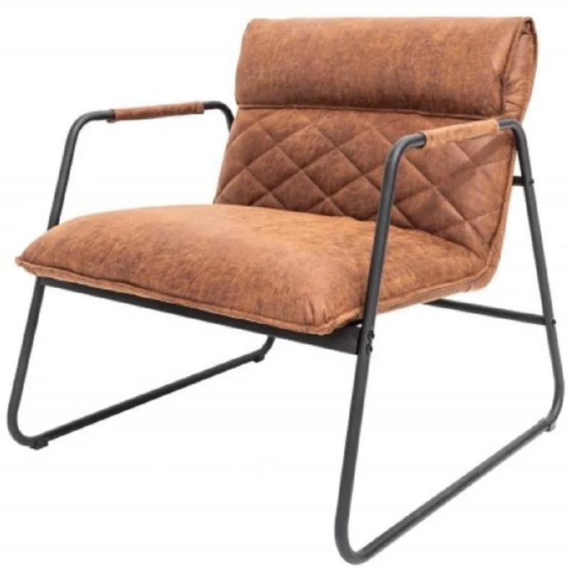 Casa Padrino Retro Lounge Sessel Vintage Hellbraun / Schwarz 71 x 72 x H. 79 cm - Kunstleder Sessel mit Metallgestell - Wohnzimmer Möbel