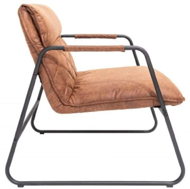 Casa Padrino Retro Lounge Sessel Vintage Hellbraun / Schwarz 71 x 72 x H. 79 cm - Kunstleder Sessel mit Metallgestell - Wohnzimmer Möbel