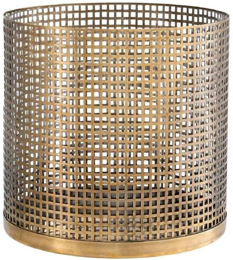 Casa Padrino Luxus Kerzenleuchter Vintage Messingfarben Ø 25,5 x H. 25 cm - Runder Kerzenleuchter aus Edelstahl und Glas - Luxus Deko Accessoires