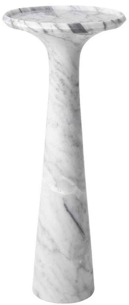 Casa Padrino Luxus Beistelltisch Weiß Ø 30 x H. 71,5 cm - Runder Beistelltisch aus hochwertigem Carrara Marmor - Luxus Möbel