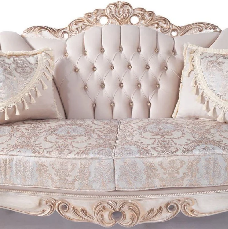 Casa Padrino Luxus Barock Wohnzimmer Set Hellgrau / Weiß / Antik Bronze - 2 Sofas & 2 Sessel & 1 Couchtisch - Wohnzimmer Möbel im Barockstil - Edel & Prunkvoll