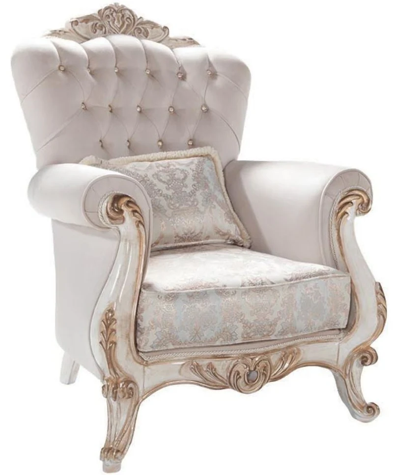 Casa Padrino Luxus Barock Wohnzimmer Set Hellgrau / Weiß / Antik Bronze - 2 Sofas & 2 Sessel & 1 Couchtisch - Wohnzimmer Möbel im Barockstil - Edel & Prunkvoll