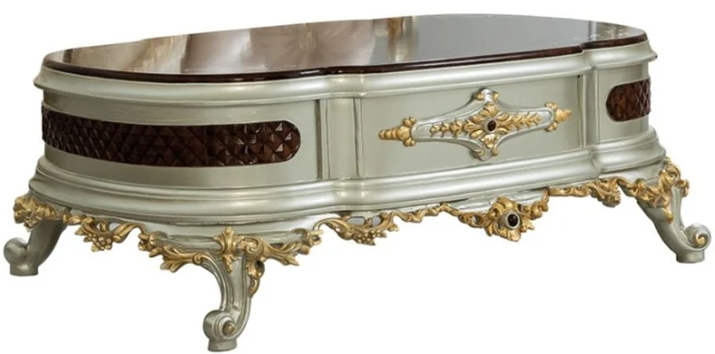 Casa Padrino Luxus Barock Wohnzimmer Set Creme / Beige / Dunkelbraun / Silber / Gold - 2 Sofas & 2 Sessel & 1 Couchtisch - Wohnzimmermöbel im Barockstil - Edel & Prunkvoll