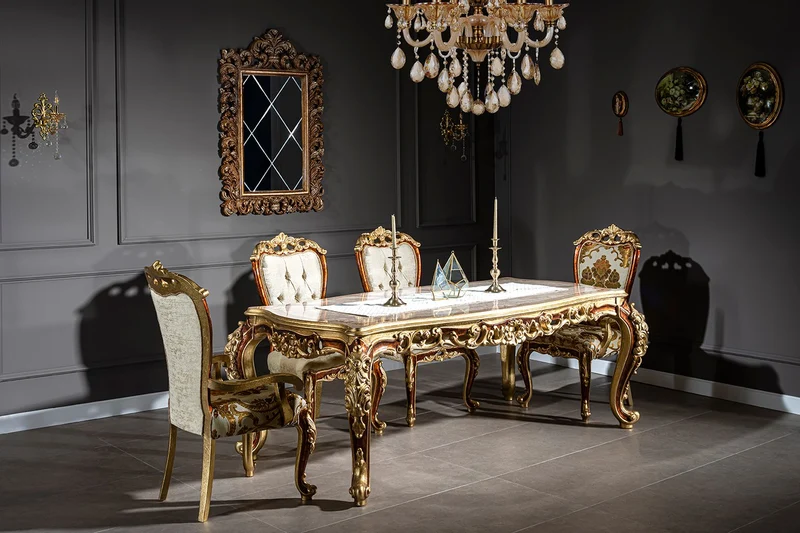 Casa Padrino Luxus Barock Esstisch Creme / Beige / Braun / Gold 210 x 110 x H. 85 cm - Prunkvoller Massivholz Esszimmertisch - Esszimmer Möbel im Barockstil
