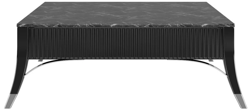 Casa Padrino Luxus Art Deco Couchtisch Schwarz / Silber 120 x 120 x H. 45 cm - Edler Wohnzimmertisch mit Marmorplatte - Art Deco Wohnzimmer Möbel